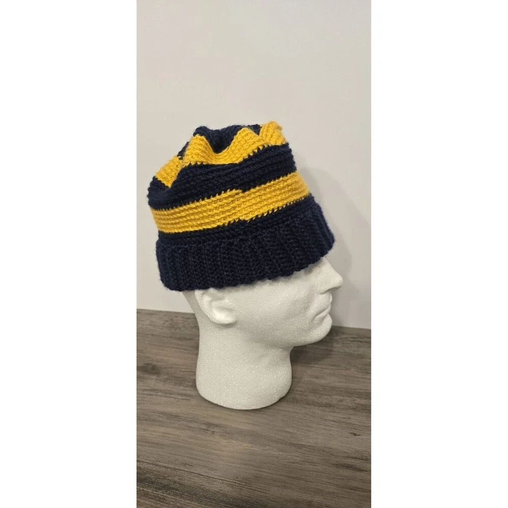 HAT Beanie BLUE/YELLOW Stripe Handmade Crochet WINTER HAT, UNISEX